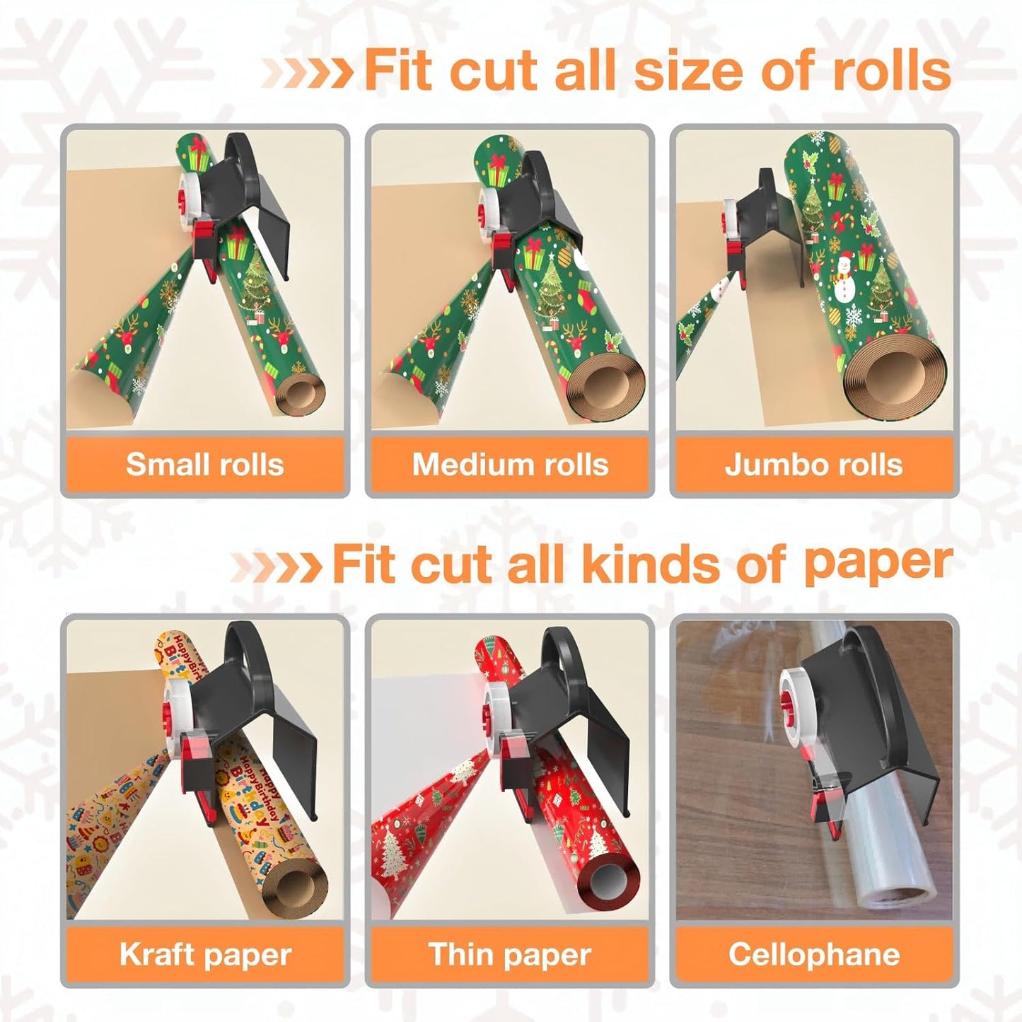 Wraprocut Wrapping Paper Cutter & Tape Dispenser - 2-Pack with 4 Tapes for Effortless Gift Wrapping