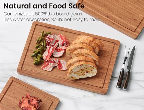 Bamboo Cutting Boards Set - Chopping Boards with Juice Groove for Kitchen Meal Prep | Set of 3