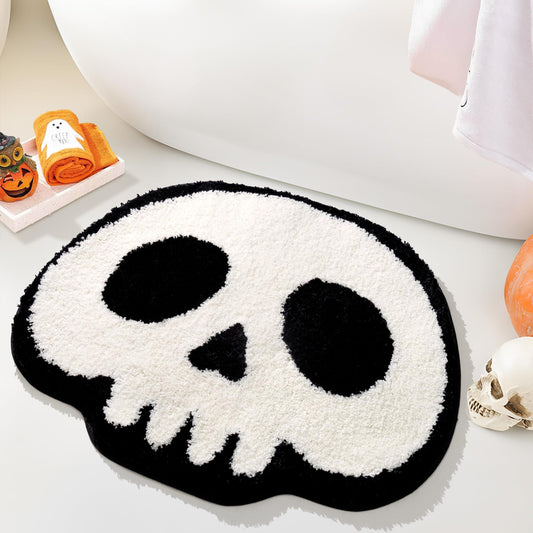 Castage Black and White Bathroom Rugs Cute Skull Bath Mat for Tub Shower Kitchen Bedroom Entryway Halloween Doormat Fun Cartoon Ghost Non Slip Horror Decor Gothic,24''x29''