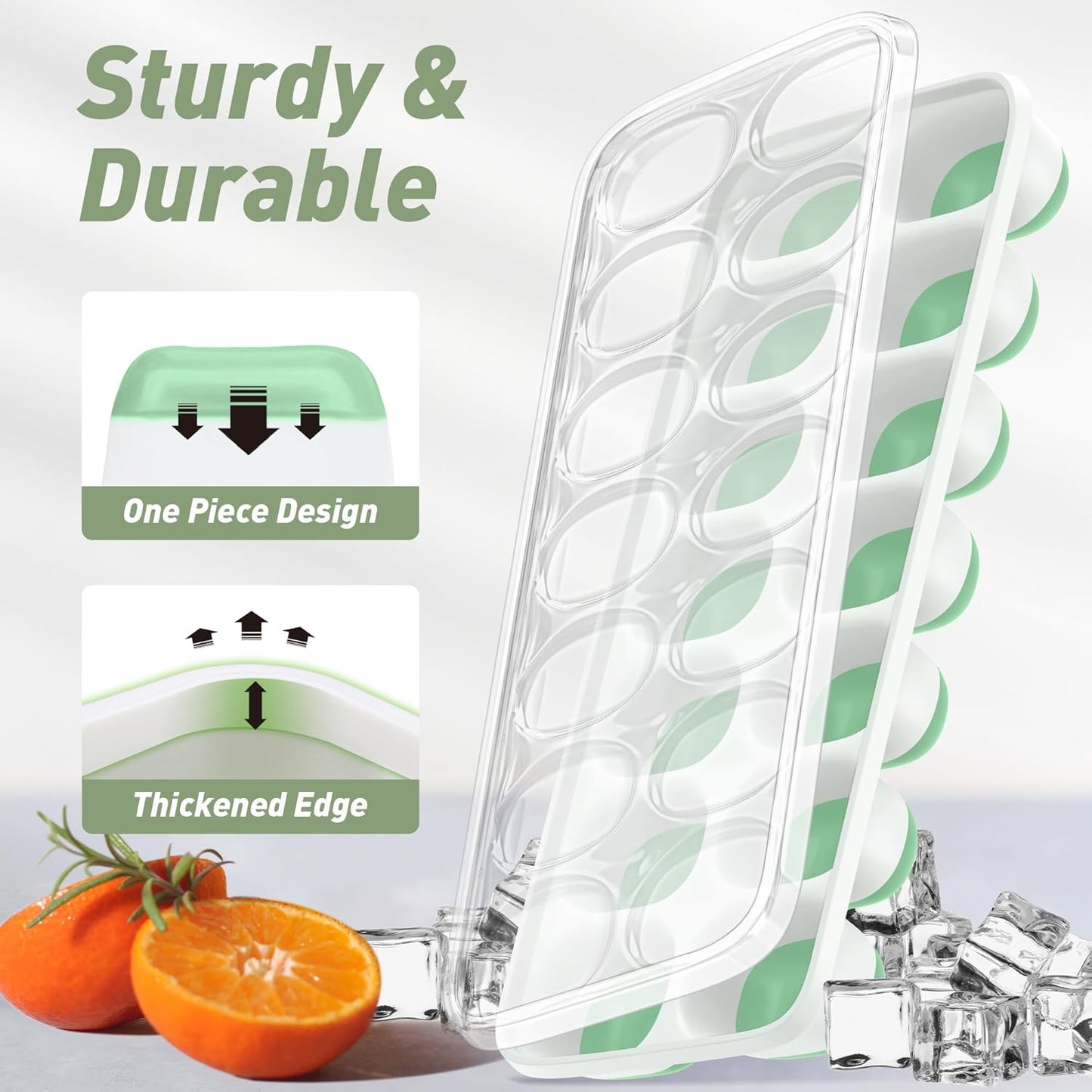 Skiennix Ice Cube Tray - Durable Stackable 28-Cube Design with Removable Lids | Easy-Release Plastic & Silicone