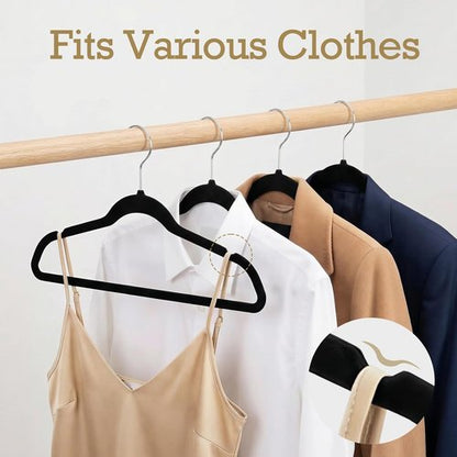 HOUSE DAY Premium Velvet Hangers - Non-Slip Flocked Felt Design for Space Saving | 20 Pack, Black