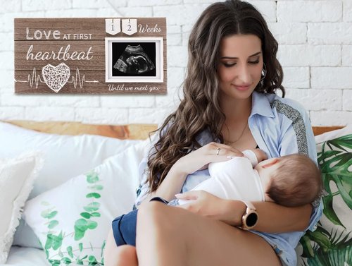 Garybank New Mom Gifts 2024- Love at First Sight Ultrasound Picture Frame, w/ Weekly Pregnancy Milestone Cards & Pregnant Activities Cards, Gender Reveal Pregnancy Gifts for Pregnant Women from Sister