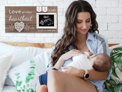 Garybank New Mom Gifts 2024- Love at First Sight Ultrasound Picture Frame, w/ Weekly Pregnancy Milestone Cards & Pregnant Activities Cards, Gender Reveal Pregnancy Gifts for Pregnant Women from Sister