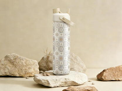 POWCAN 26 oz Insulated Water Bottle - 2-in-1 Straw & Spout Lid, Leak-Proof, Fits Car Cup Holder | Ivory Porcelain