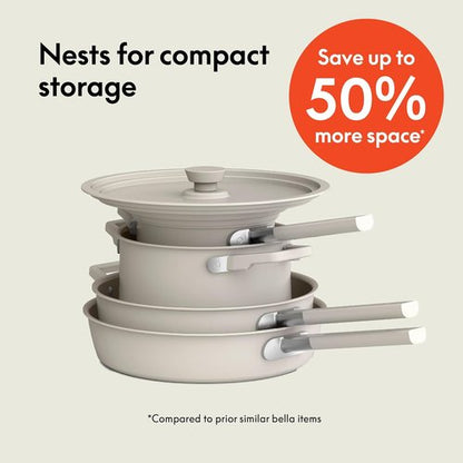 Bella 9-Piece Ceramic Nonstick Cookware Set - EverGood™ Coating, Dishwasher Safe, Stackable Design, Oatmilk Color