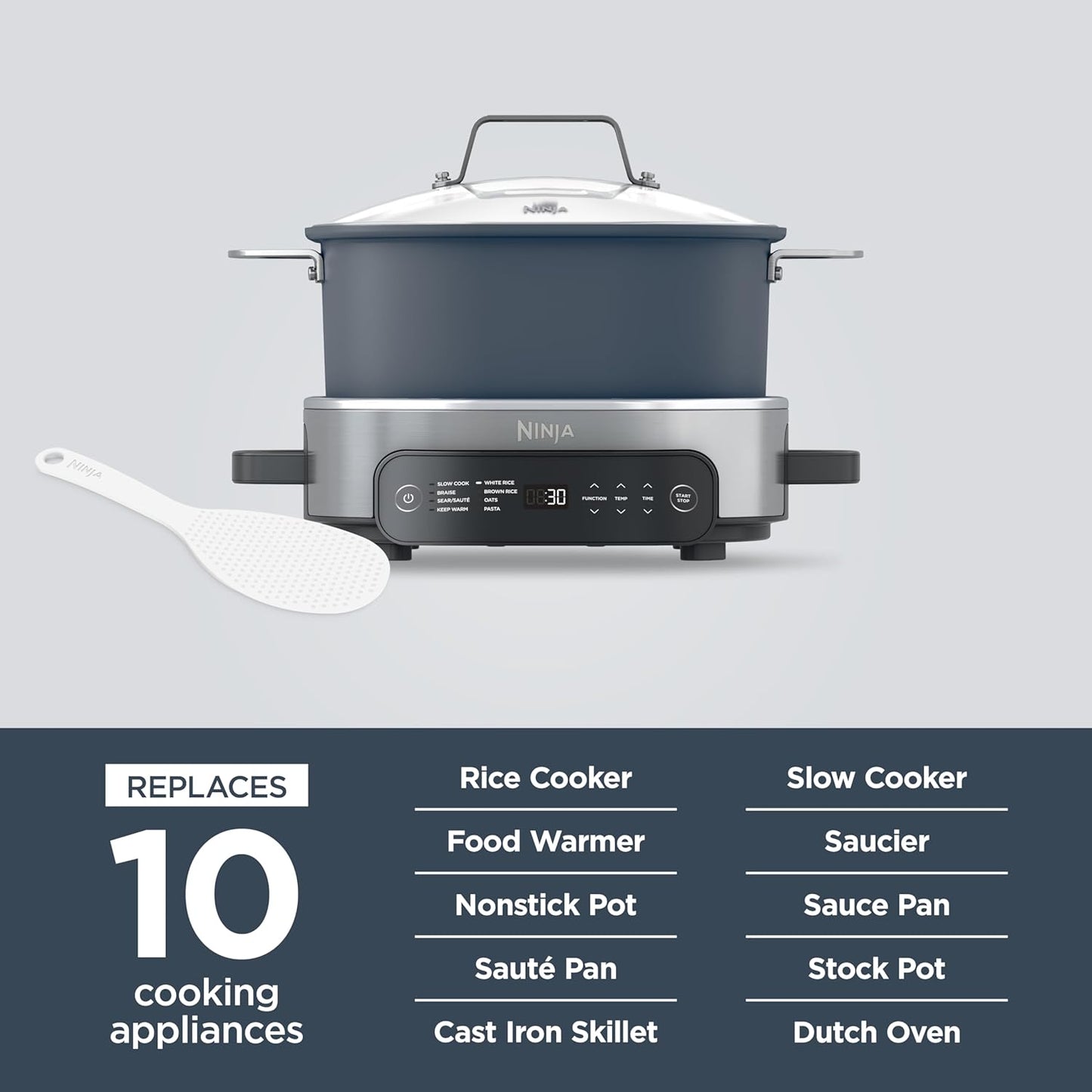 Ninja MC1101 Foodi Cooker Pro - 8-in-1 Versatility, Family-Sized 6.5 Quart, Adjustable Temp Control, Midnight Blue