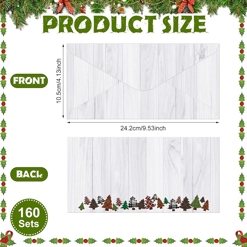 Rustic Gersoniel 160 Envelopes #10 - 9.45 x 4.13 in Christmas Winter Mailing, Peel & Seal