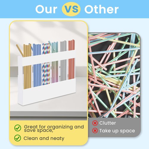 Acrylic Straw Holder for Cabinet, Reusable Straw Organizer with Double Sided Adhesive Tape Tumbler Straw Storage Container for Cupboard Drinking Straw Dispenser for Kitchen Counter (White)
