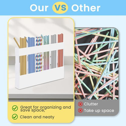 Acrylic Straw Holder for Cabinet, Reusable Straw Organizer with Double Sided Adhesive Tape Tumbler Straw Storage Container for Cupboard Drinking Straw Dispenser for Kitchen Counter (White)