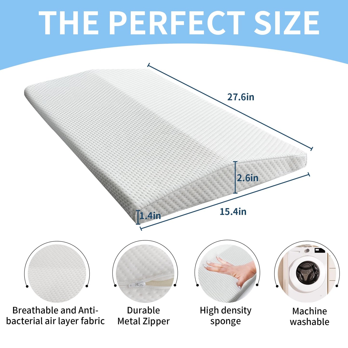 Eiury Lumbar Support Memory Foam Pillow - Suitable for side, back, and stomach sleepers, helping to alleviate lower back pain - Triangular Wedge Long Pillow White