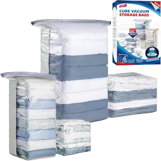 TAILI Vacuum Storage Bags - 6 Pack Combo (3 Jumbo + 3 Medium) for Bedding, Clothing & Comforters