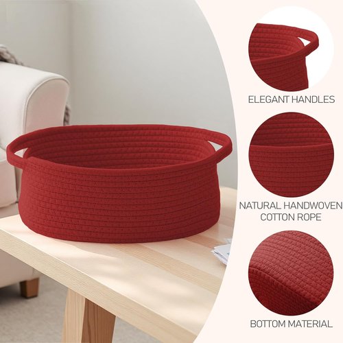 JMvicyroam Woven Storage Basket - Small Rope Organizer with Handles for Shelves & Closets | Red Gift Basket