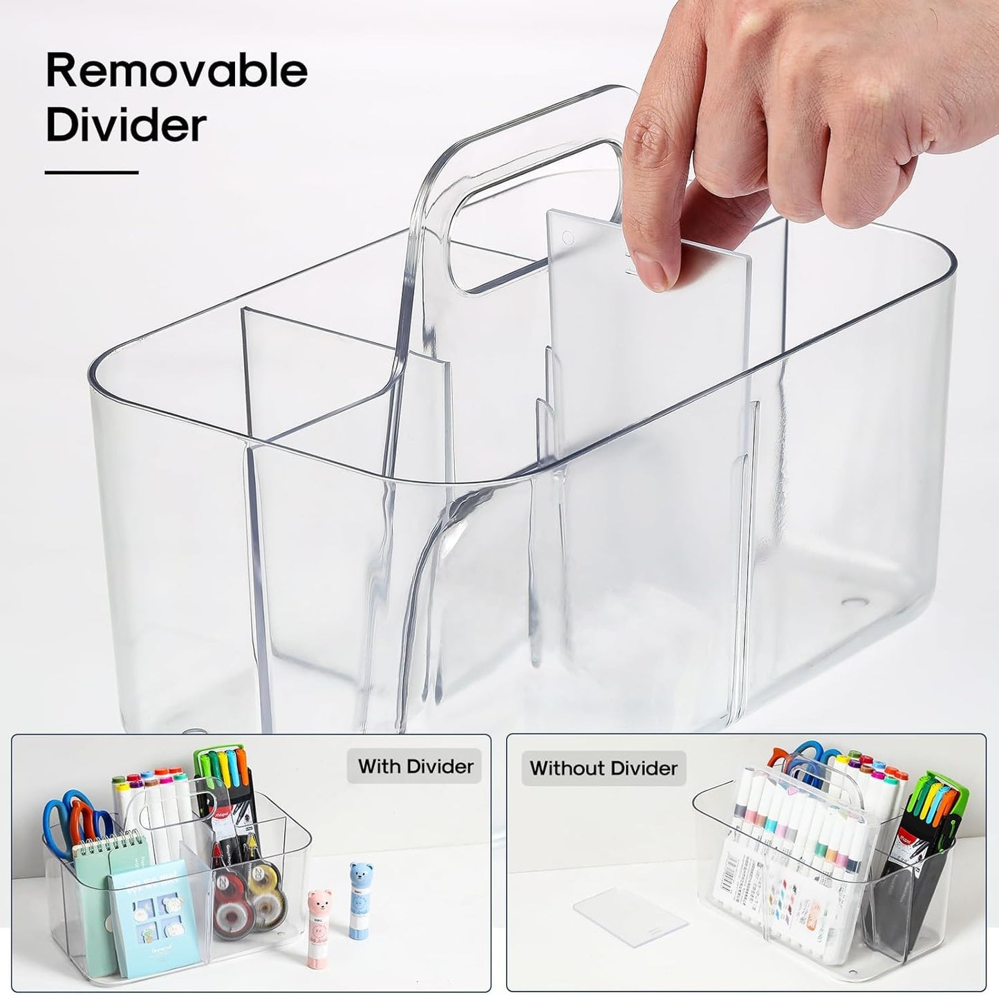 Multiuse Caddy Organizer by [Brand Name] - Portable Divided Tote Bin for Art, Makeup & More - Clear