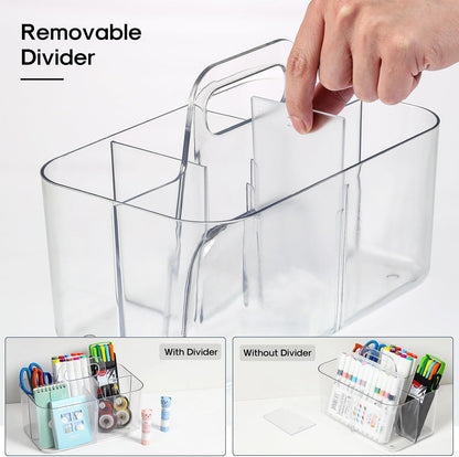 Multiuse Caddy Organizer by [Brand Name] - Portable Divided Tote Bin for Art, Makeup & More - Clear
