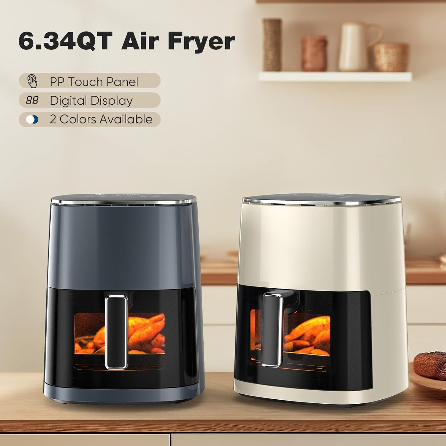 Sweetcrispy Air Fryer 6QT - 12-in-1 Square Oven with Window & Easy-Clean Basket | 400°F Rapid Air Technology, Grey