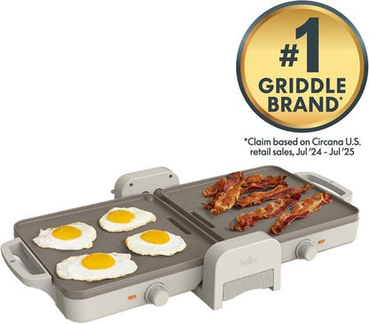 Bella Ceramic Fold-N-Store Griddle - Dual Temp Kitchenware with Nonstick Coating | 10"x20", Oatmilk Color, 1500 Watt