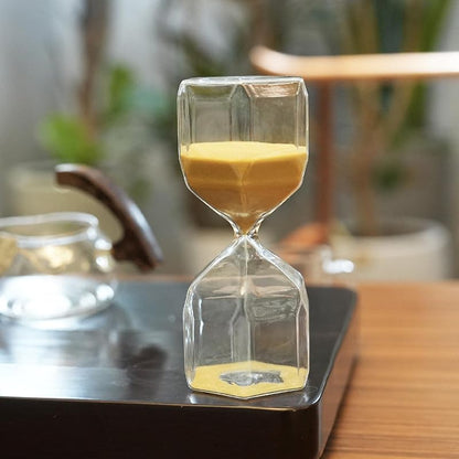 15 Minute Hexagonal Diamond Shape Hourglass Timer, High Borosilicate Glass Desk Clock – White Variation