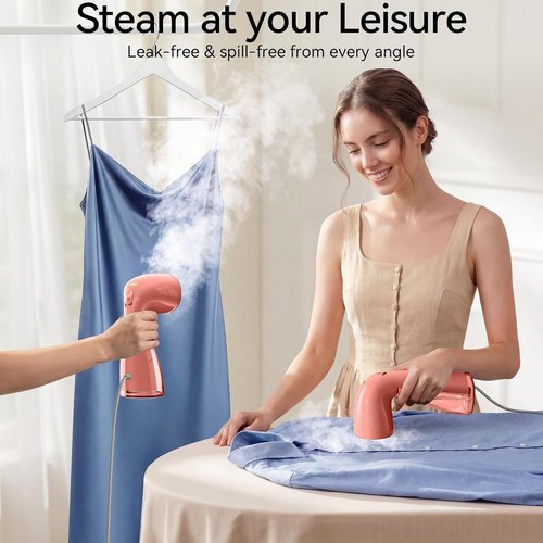 HiLIFE Clothes Steamer - 1100W Fast Wrinkle Removal, 300ml Tank, Compact & Portable - Pink