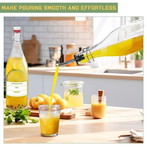 6 Pack [1 Liter / 33 fl. oz.] Swing Top Glass Bottles – Airtight Flip Top Brewing Bottles for Kombucha, Beer, Wine, Kefir, Soda, Liquor – Includes Funnel, 2 Pourers, 6+6 Seals, 6 Labels & Jute Twine