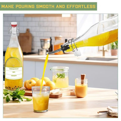 6 Pack [1 Liter / 33 fl. oz.] Swing Top Glass Bottles – Airtight Flip Top Brewing Bottles for Kombucha, Beer, Wine, Kefir, Soda, Liquor – Includes Funnel, 2 Pourers, 6+6 Seals, 6 Labels & Jute Twine