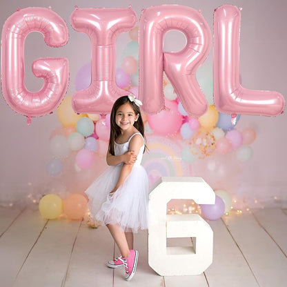 Skiennix 40-Inch Pastel Pink GIRL Balloons - Large Pearl Mylar Alphabet Banner for Birthday Parties