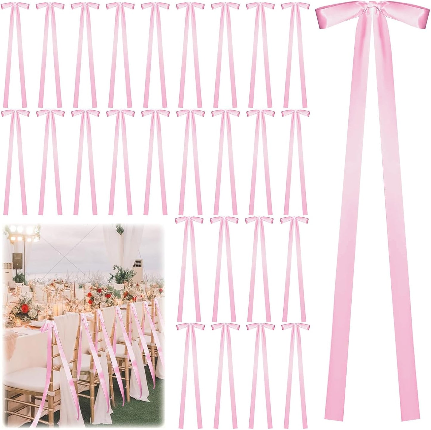 Regine Switzerland 24 Pcs Large Pink Ribbon Bows - Elegant Wedding Chair Decorations