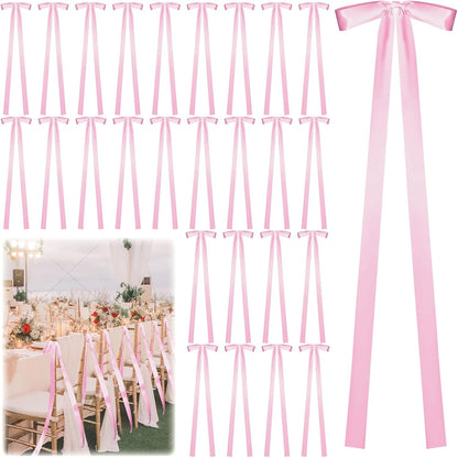 Regine Switzerland 24 Pcs Large Pink Ribbon Bows - Elegant Wedding Chair Decorations