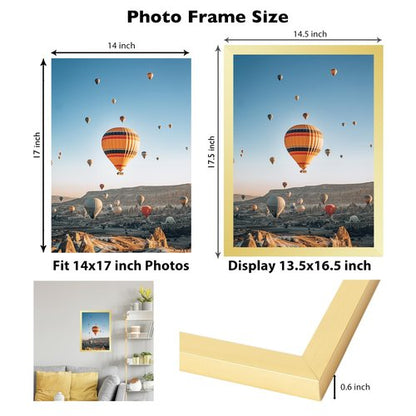 JCJMY 14x17 Picture Frame Gold for Poster Photo Picture, Horizontal and Vertical Formats for Wall Hanging, 14 x 17 Wall Gallery Poster Photo Frame for 14 by 17 Photos Posters, Gold