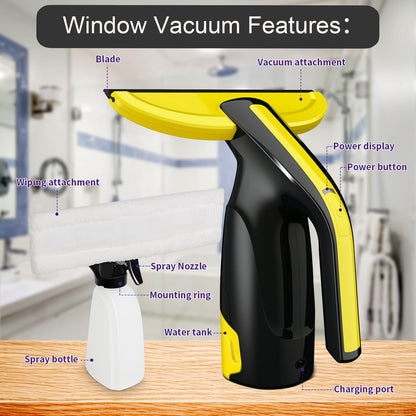 Window Vacuum, Window Vacuum Squeegee, Cordless Window Vacuum Cleaner, Rechargeable Window Vac with Spray/Squeegee/Vacuum, Electric Squeegee for Windows, Tiles, Mirrors, 200ml Water Tank