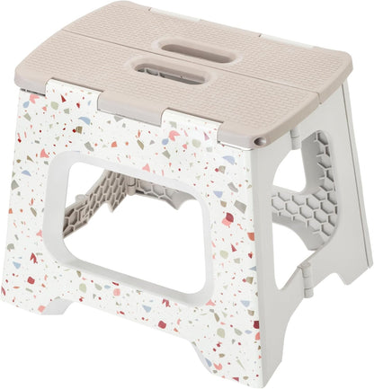 Vigar Foldable Step Stool - Lightweight Non-Slip Design for Adults | 12.5-Inch, Grey Terrazo Pattern