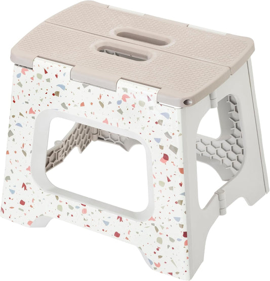 Vigar Foldable Step Stool - Lightweight Non-Slip Design for Adults | 12.5-Inch, Grey Terrazo Pattern