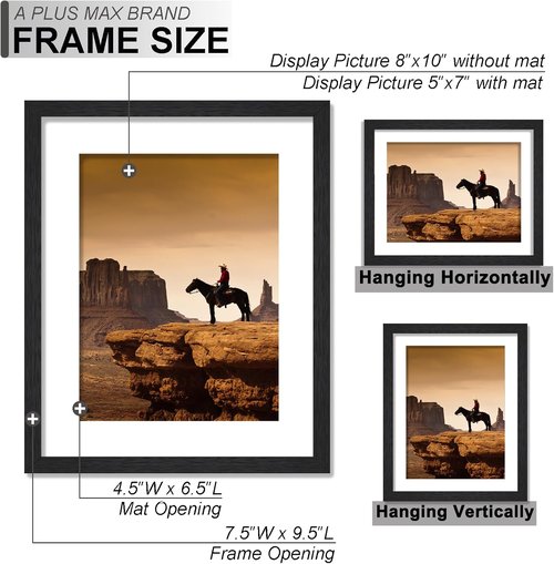 A PLUS MAX 8x10 Picture Frame Set of 2 - Lightweight Black Engineered Wood Frames for Photos