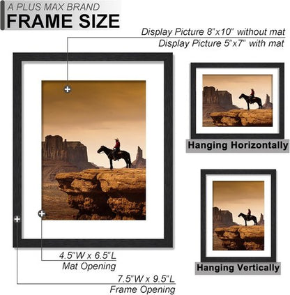 A PLUS MAX 8x10 Picture Frame Set of 2 - Lightweight Black Engineered Wood Frames for Photos