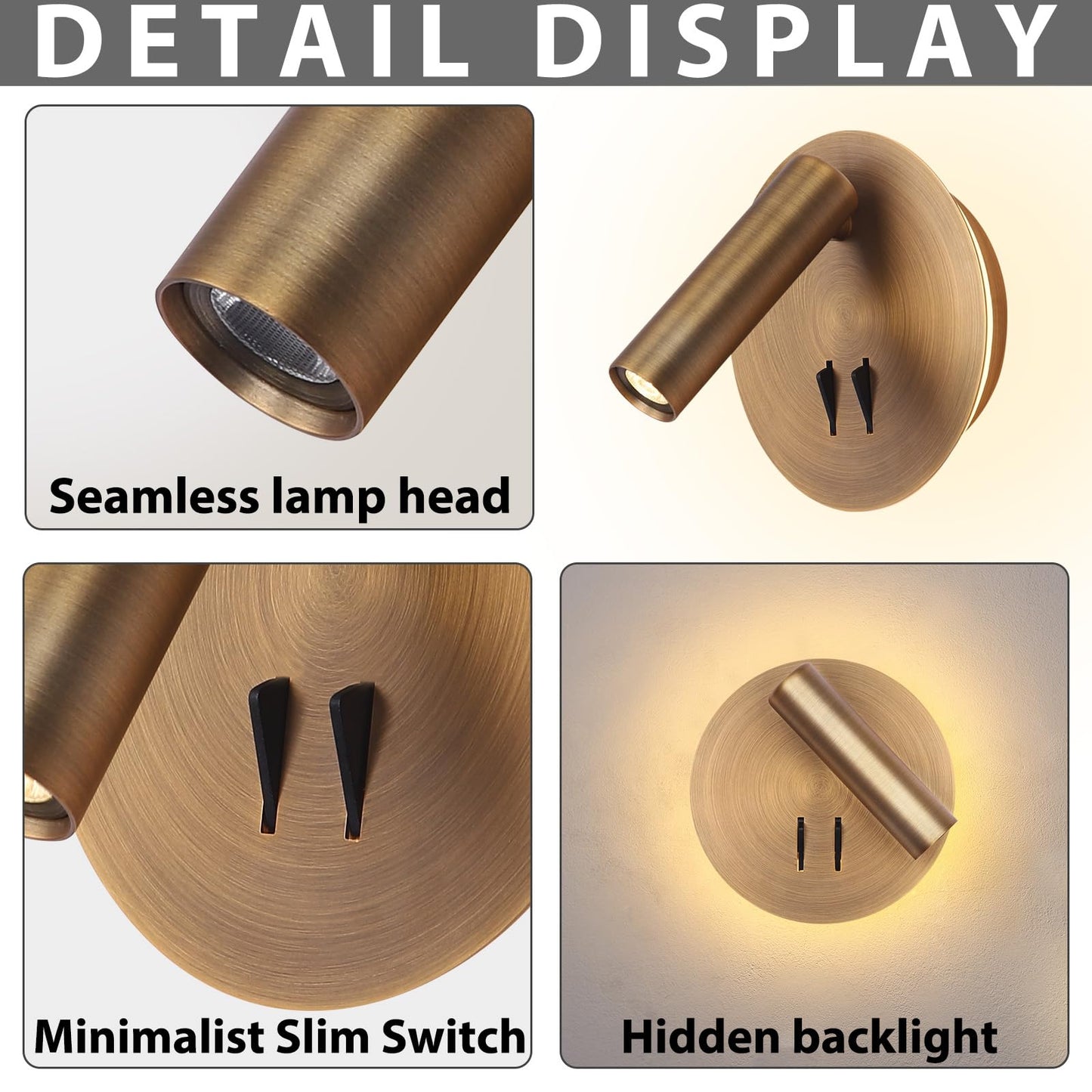 Wall Mount Reading Light for Bed, Backlight Night Wall Lamp, Hardwired Sconce with Switch, Adjustable Wall Sconce Surface Mount Book Reading Lamp,LED Wall Lighting for Bedroom Bedside Lamps (Bronze)