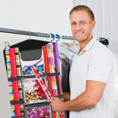 ProPik Wrapping Paper Storage Organizer - Double-Sided Design with Multiple Pockets | Fits 40" Rolls, Black
