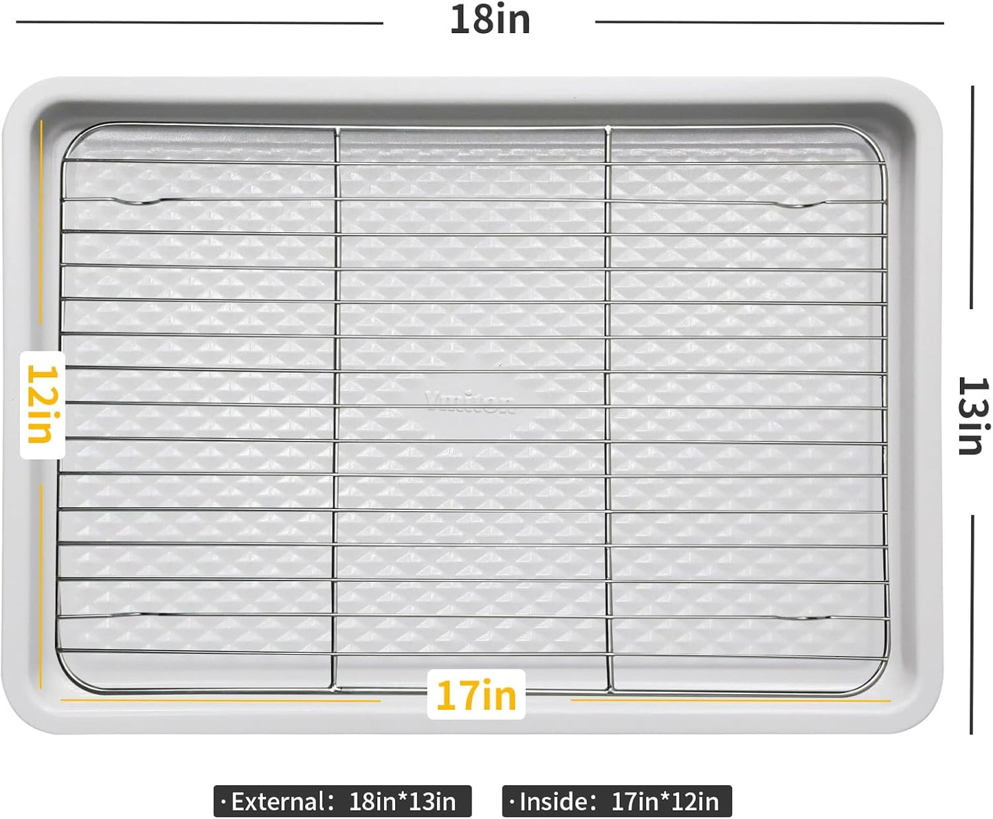 Skiennix Nonstick Ceramic Baking Sheet Set - 2-Pack Half Sheet Pan, Oven Safe 550°F, Dishwasher Safe, Gray Yellow