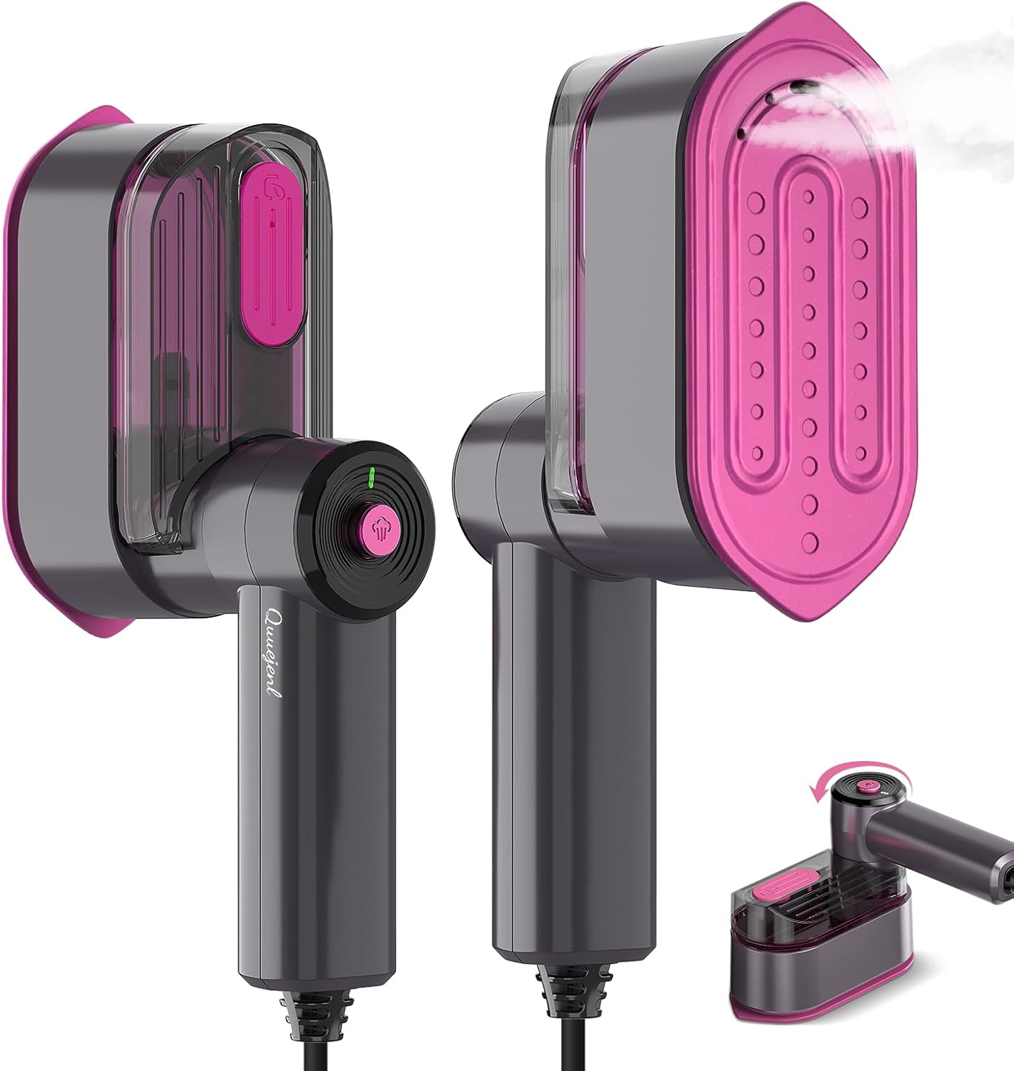 Travel Steamer for Clothes by [Brand Name] - 1000W Portable Mini Iron with 10s Fast Heat, 8FT Cord & Foldable Handle (Purple)