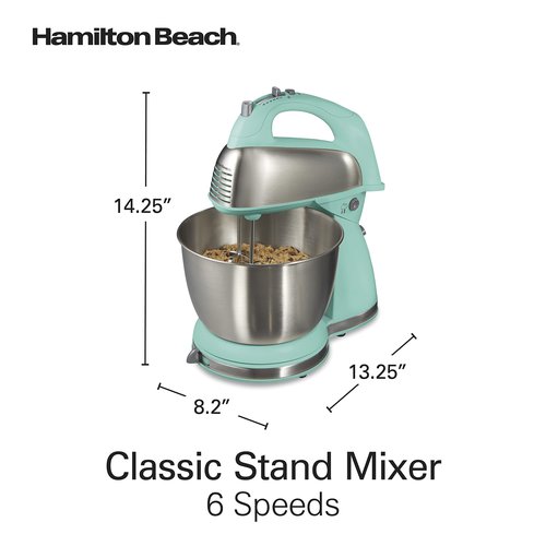 Hamilton Beach Classic Stand and Hand Mixer, 4 Quarts, 6 Speeds with QuickBurst, Bowl Rest, 290 Watts Peak Power, Blue (64658)