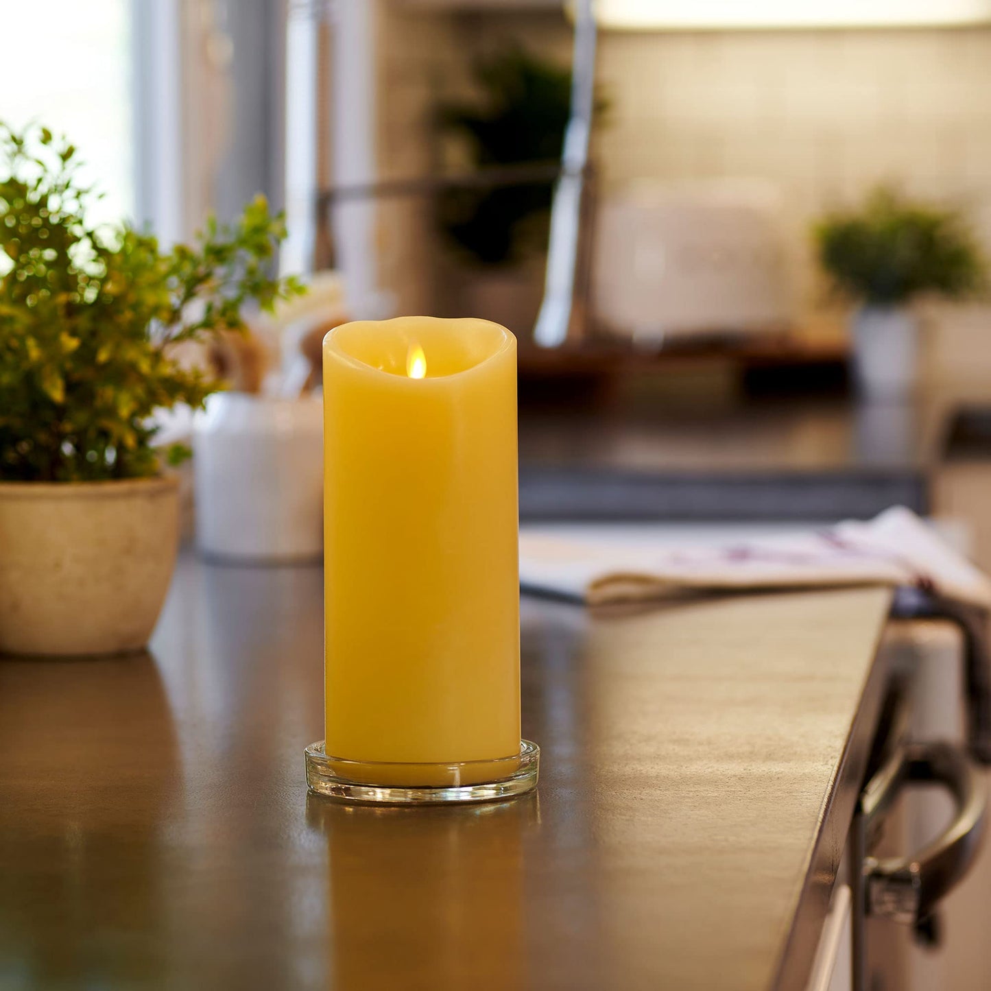 Luminara Moving Flame LED Pillar Flameless Candle, 9-inch, Vanilla Honey Scented, Ivory