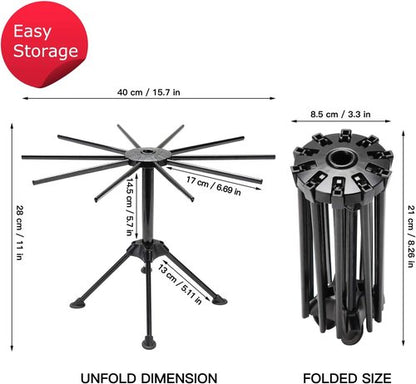 Cambom Pasta Drying Rack - Foldable Plastic Spaghetti Noodle Dryer with 10 Bar Handles | Black