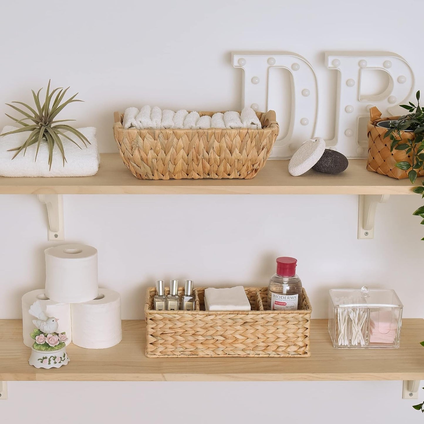 StorageWorks Wicker Basket - Stylish 3-Section Storage Solution for Shelves & Toilet Tanks | 2-Pack