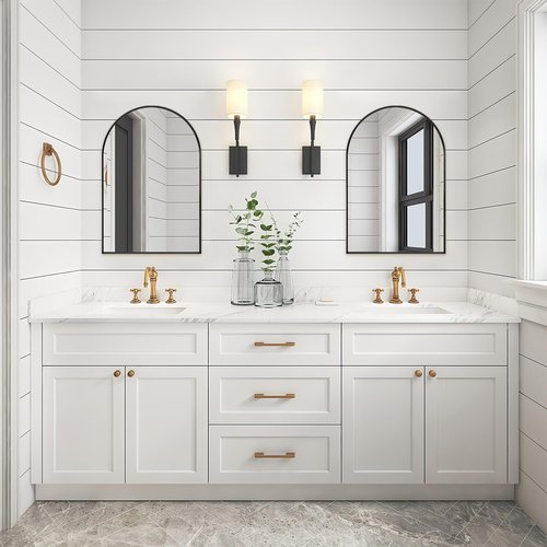Arched Black Mirror by [Brand Name] - 16" x 20" Metal Frame Vanity Mirror | Shatterproof Tempered Glass for Living Room, Bedroom, Entryway