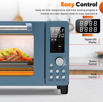 Nuwave Bravo Pro Air Fryer Toaster Oven - 10-in-1 Combo with 21Qt Capacity & Quick Crisp Technology | Cozy Blue