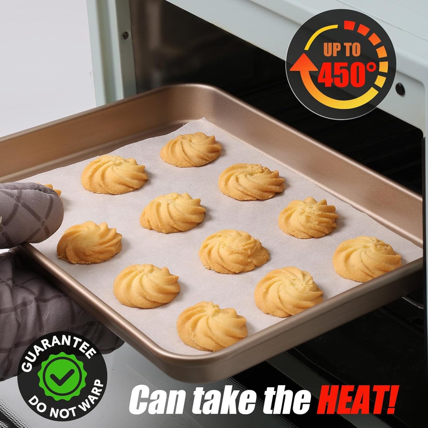 Quality Baking Sheet Set - 2 Pack Nonstick Carbon Steel Cookie Pans | 14 x 10 Inches, Warp Resistant, Gold