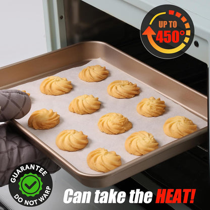 Quality Baking Sheet Set - 2 Pack Nonstick Carbon Steel Cookie Pans | 14 x 10 Inches, Warp Resistant, Gold