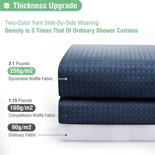 Dynamene Stall Fabric Shower Curtain - 54 inch Wide Waffle Weave Weighted Thick Cloth Shower Curtains for Bathroom, Heavy Duty Hotel Spa Luxury Bath Curtain Set with 10 Hooks, 54x72, Navy Blue