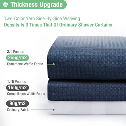 Dynamene Stall Fabric Shower Curtain - 54 inch Wide Waffle Weave Weighted Thick Cloth Shower Curtains for Bathroom, Heavy Duty Hotel Spa Luxury Bath Curtain Set with 10 Hooks, 54x72, Navy Blue