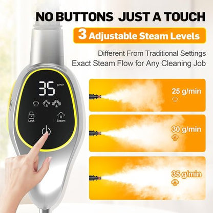 Handheld Steam Cleaner - 15s Heat-Up, 3-Level Adjustable Steam, 14 Accessories | Multi-Surface, Chemical-Free (Grey)