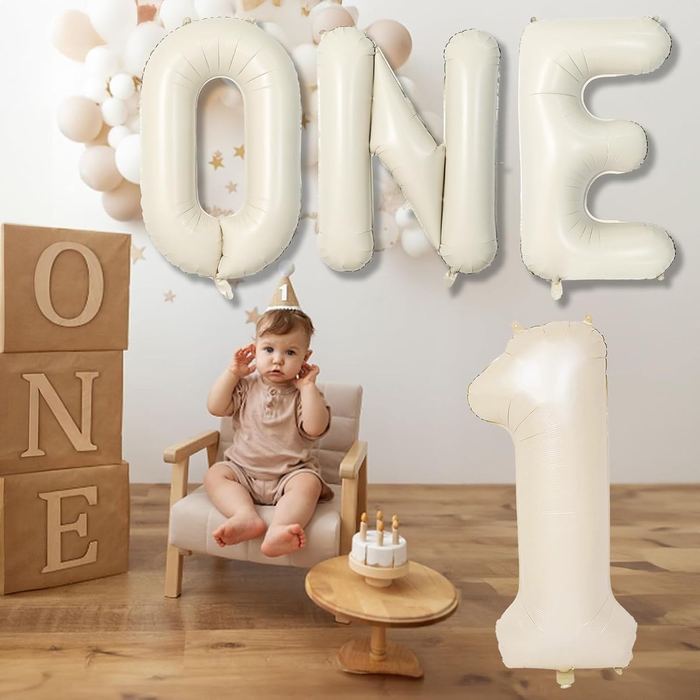 Skiennix 40-Inch Beige Number 1 Balloon - Elegant Cream White Birthday Decoration for Boys & Girls