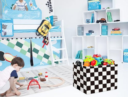 HIYAGON Rectangular Car Basket for Boys Checkered Basket Kids Baby Storage Bin Toy Organizer Box Car Room Decor(Racing Flag)